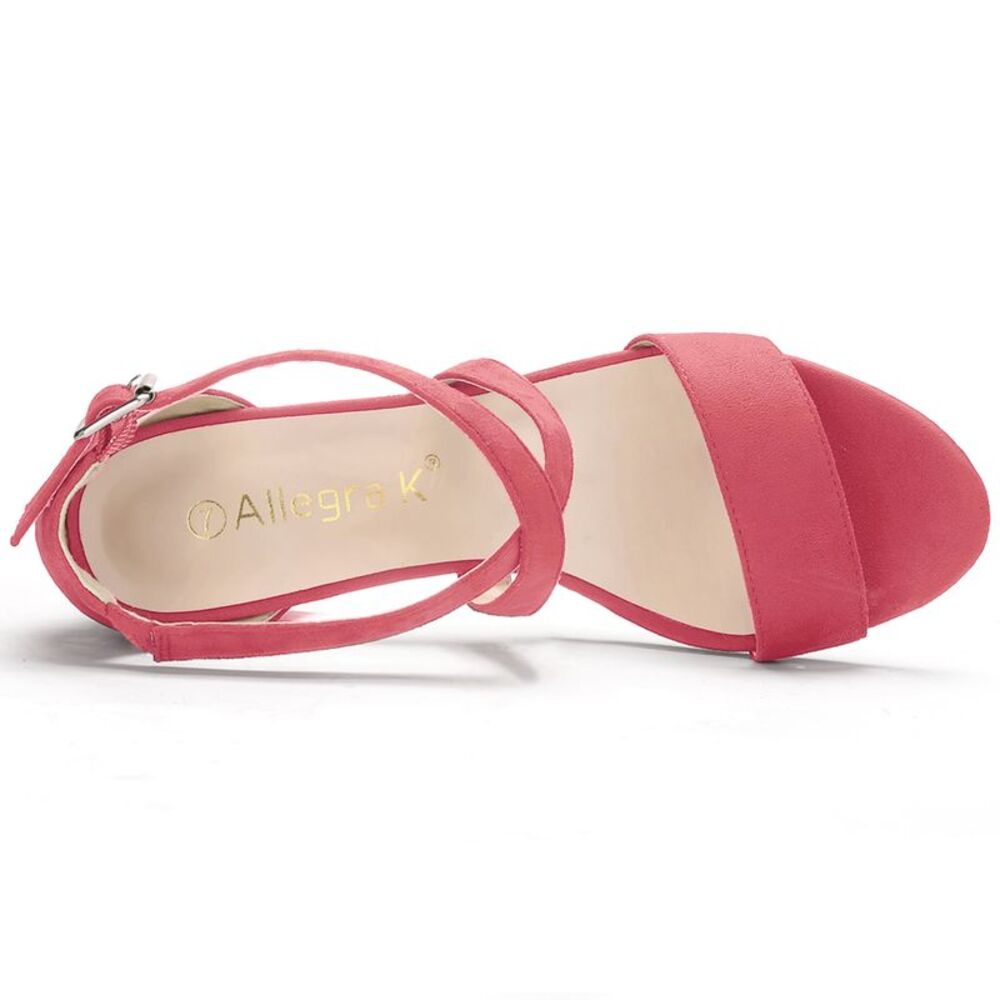 Women's Open Toe Mid Heel Braided Ankle Strap Orange Sandals Watermelon Red - Picture 4 of 6